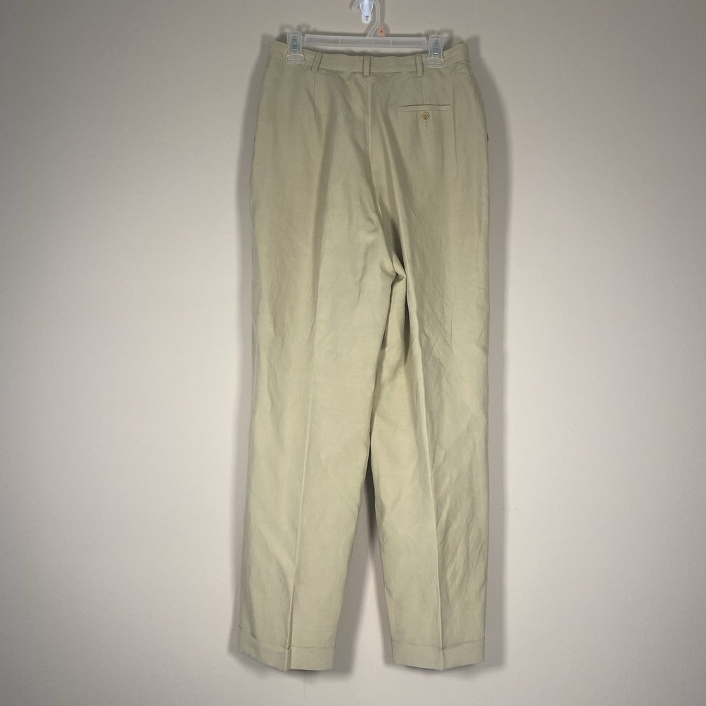 Lauren Ralph Lauren Sz 12 Silk Linen Blend‎ Lined Wide Leg Casual Pants Beige - Picture 2 of 10
